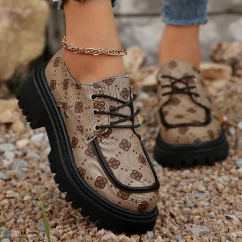 Обувь для женщин 2024 года, горячая распродажа, женские туфли-лодочки на шнуровке, осенние туфли с круглым носком, разноцветные, на платформе, водонепроницаемые, профессиональные, рабочие туфли-лодочки
