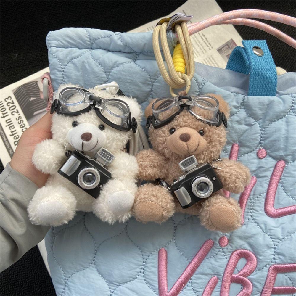 Camera Pilot Bear Keychain Animals Bear Doll Bag Pendant Panda Plush Doll Keychain Bag Charm