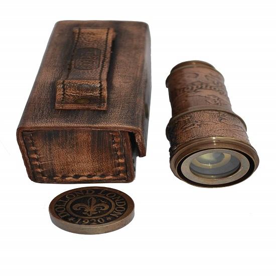 Морской ручной пиратский латунный телескоп с кожаным чехлом, матросский домашний декор, лодка пиратского капитана, игрушка в подарок 40,64 см Dollond