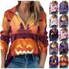 Women's Fall And Winter Tops V-Neck Halloween Printed Casual Fashion Tops T-Shirt