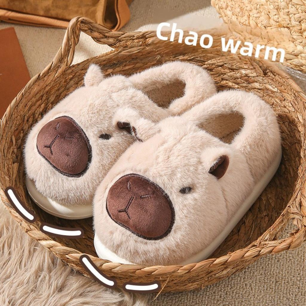 Мао Мао Тапочки для осени и зимы, на толстой подошве для ношения на улице, теплые для домашнего использования в помещении, хлопковые тапочки с мысками