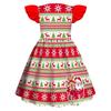 Kids Girls Cartoon Santa Claus Christmas Tree Elk Print Ruffle Sleevess New Year Dress