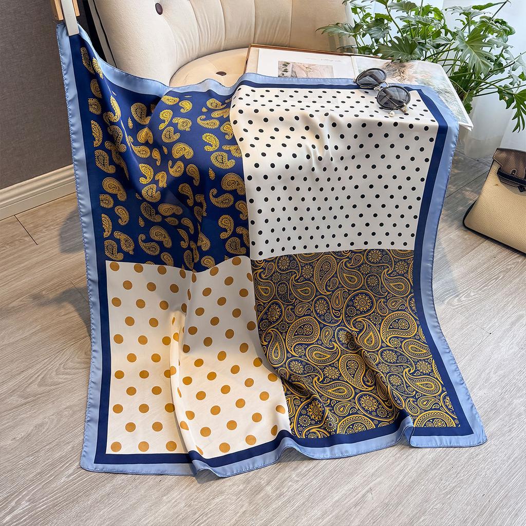 90 Silk Scarf Square Scarf High Sense, Korean Fashion Versatile Professional Simulation Silk Small Scarf Retro Printed Silk Scarf Women
