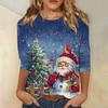 Женская мода повседневный рождественский принт круглый вырез длинный рукав пуловер топ