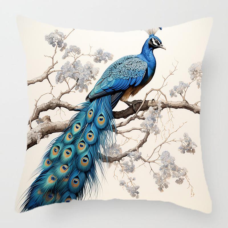 Retro peacock flower pattern throw pillow cover with short plush print living room sofa decoration cushion cover pillow covers