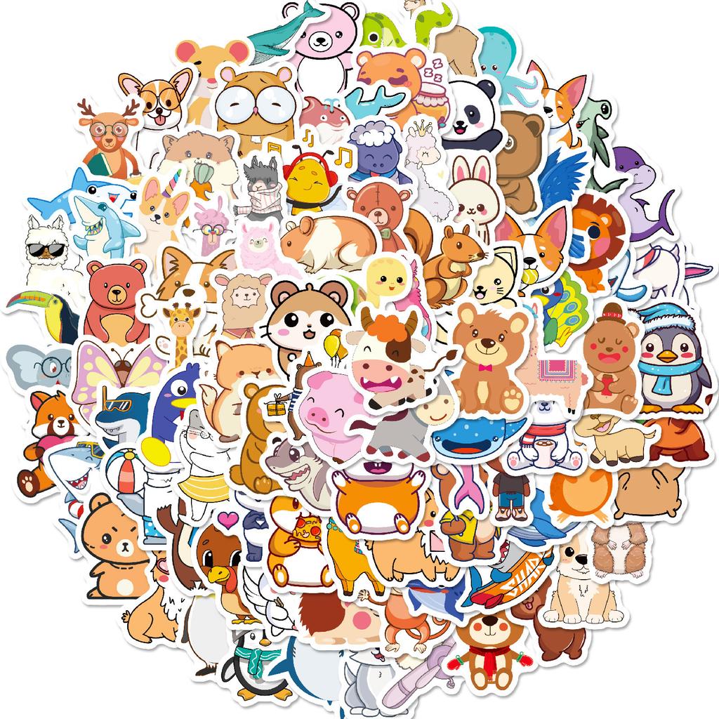 100 Small Size Cartoon Animal Stickers Not Repeat Laptop Water Cup Graffiti Stickers