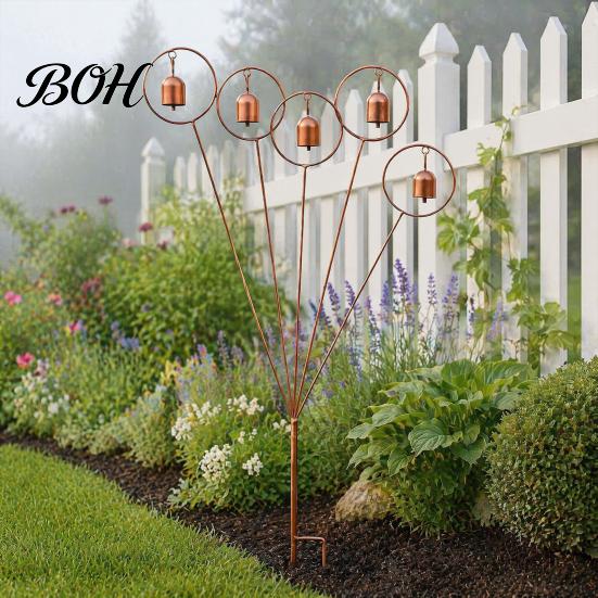 Garden Stake for Bells Rustic Metal with Bells, Decorative Wind Chime, Weather Landscaping Stakes Resistant Yard Art Ornament Outdoor Lawn Patio