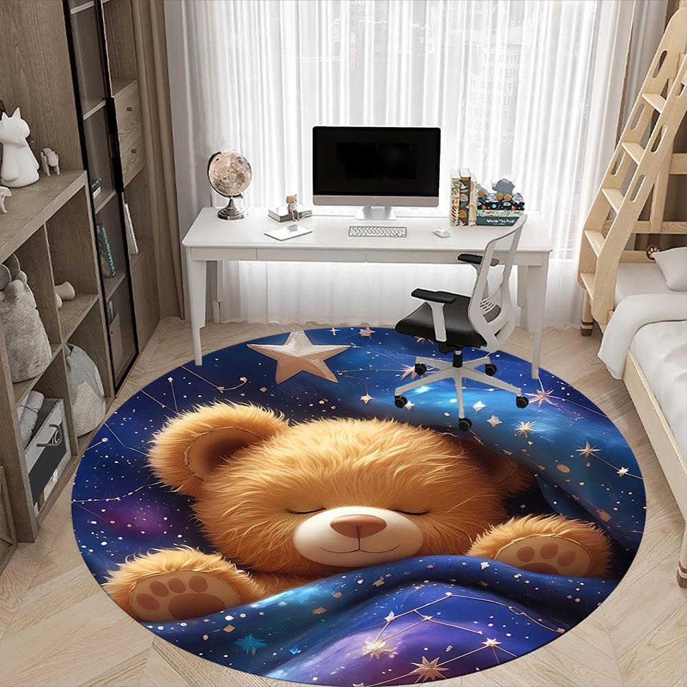 1PC Teddy Bear Constellations Office Round Area Rug,  Mat Suitable ForOffice, Under Office Chairs Bedroom Living Room Home Decor, Room Deco