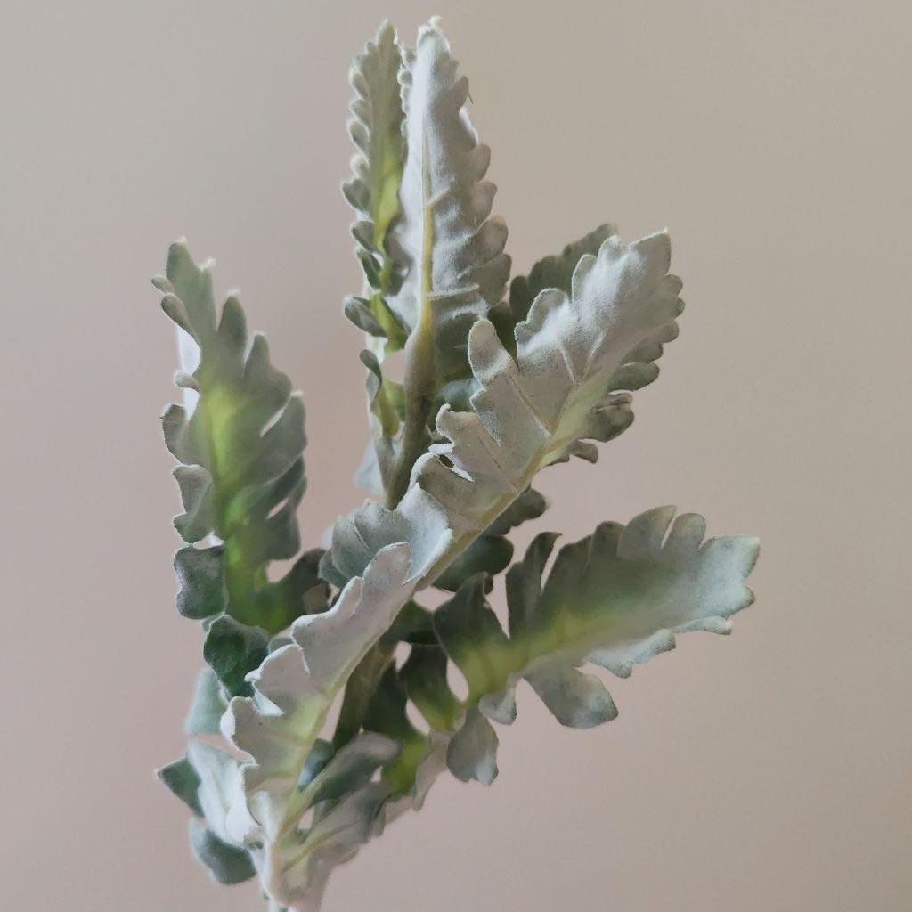 Artificial Leaf Stem Silver Gray Flocked Plastic Foliage Artificial Foliage Realistic Flocked Dusty Miller For Home Decor Hand