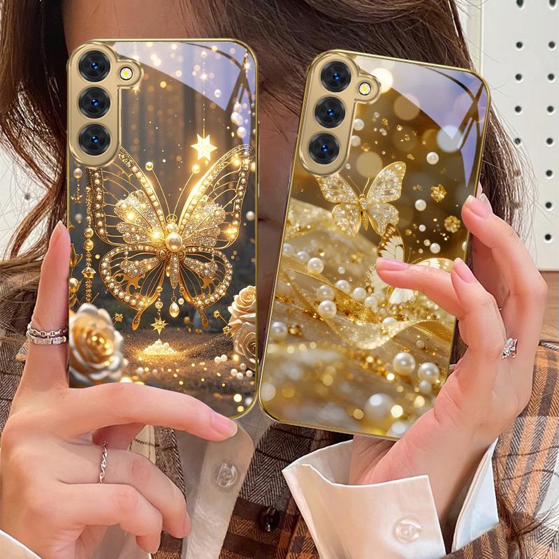 Золотой пейзаж Для Samsung Galaxy S20 FE S21 S22 S23 Plus S24 Ultra 25Ultra S21+ S9+ S22Plus Золотой стеклянный чехол для телефона