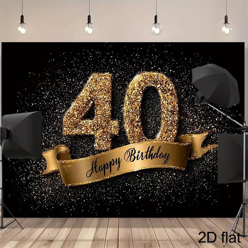 2D Black Gold 40th Birthday Backdrop Glitter Photography Background
