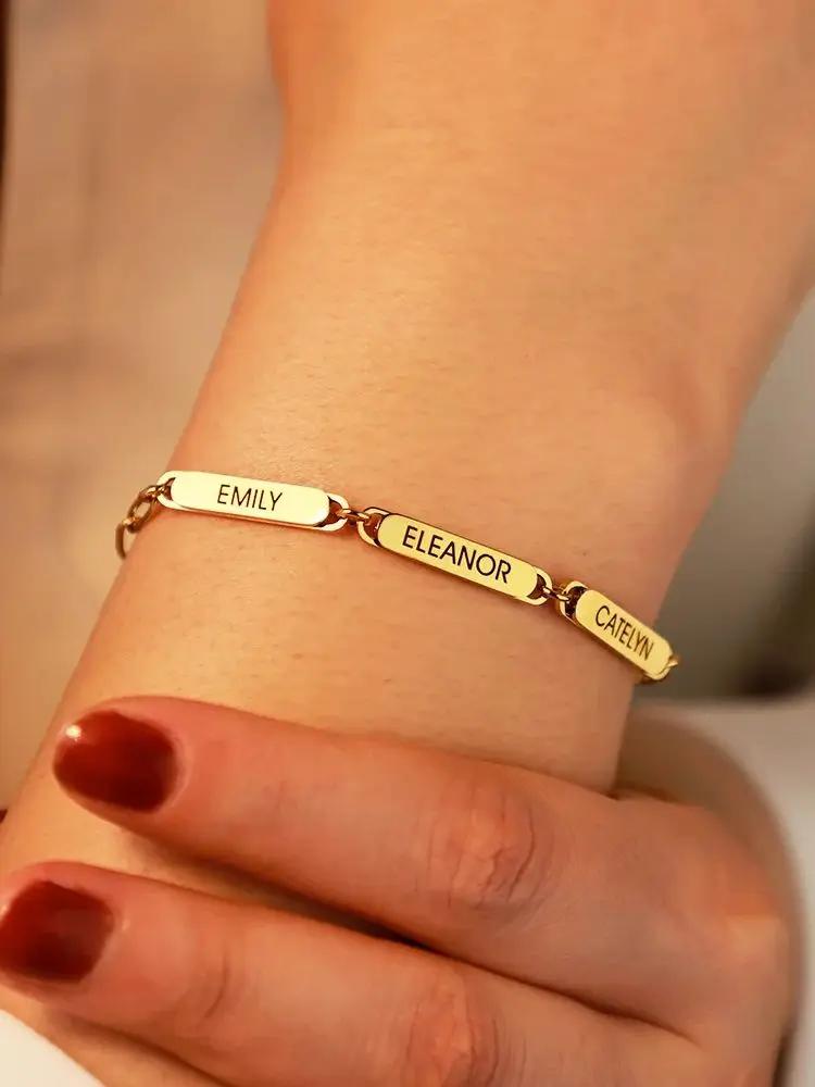 Gold Stainless Steel Bracelet Jewelry Paperclip Personalized Engraved Name Dainty  Valentine's Day Gift