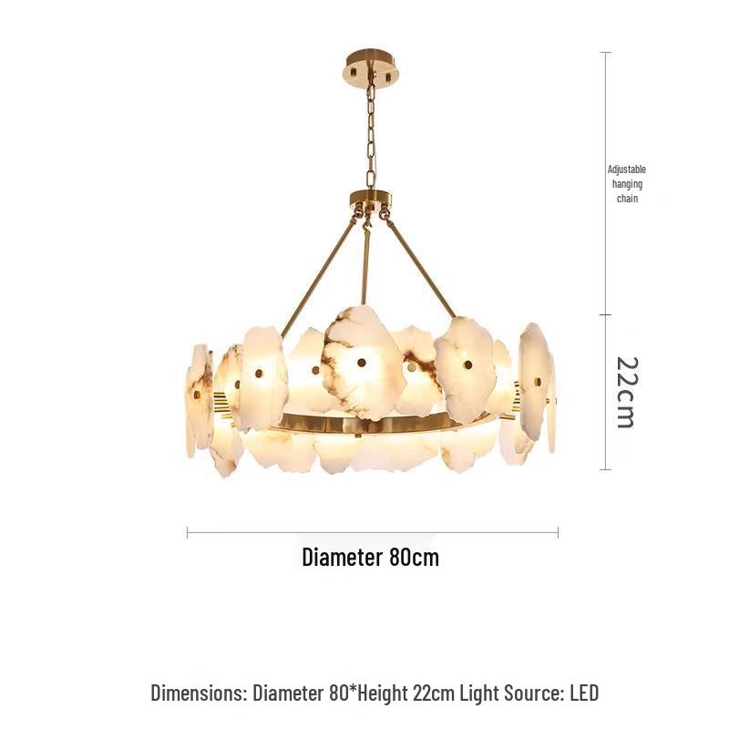 Spanish Marble All-Copper Chandelier: Modern Minimalist Designer Luxury Lighting Fixture for Living Room, Restaurant, or Bedroom.