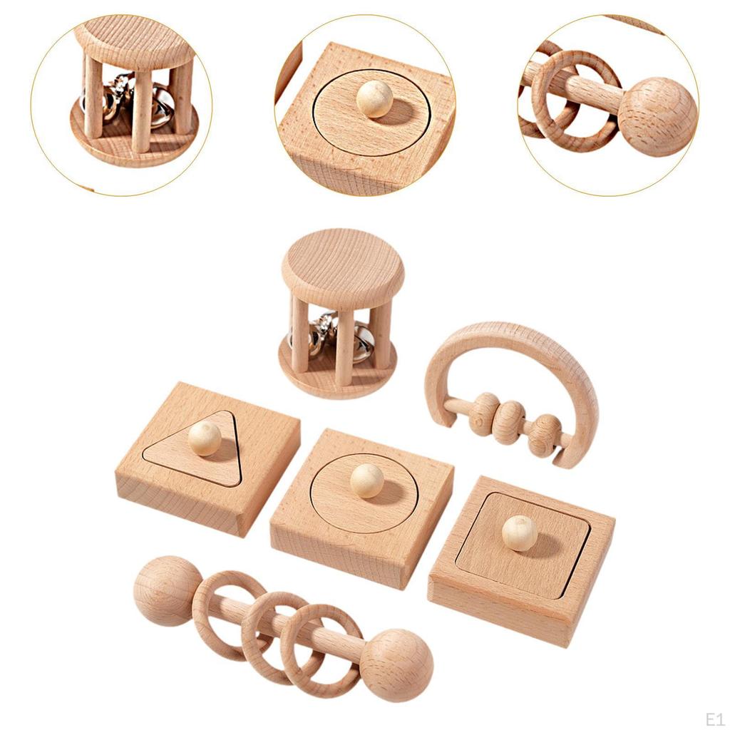 6 Pieces Wooden Baby Toys Educational Rattle for Kids Boys Girls