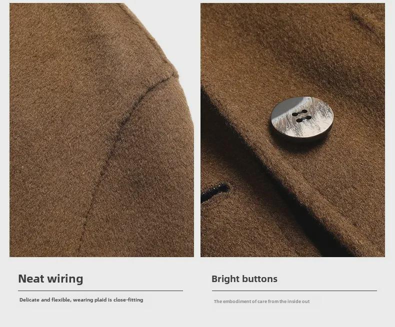 Мужское шерстяное пальто средней длины с капюшоном и большими карманами, осень/зима 2023 года, двухстороннее, ручной работы.