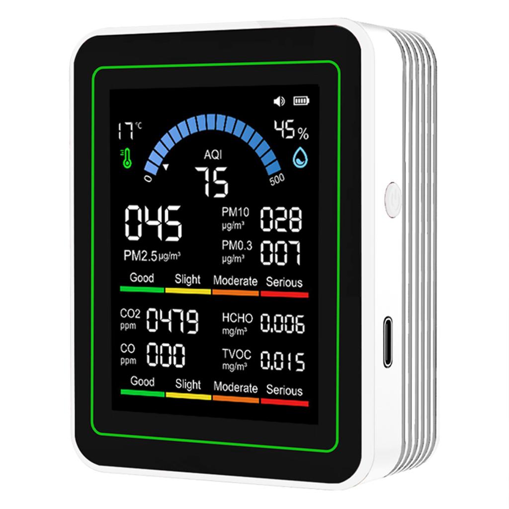 10 In 1 Air Quality Monitor Type-C Charging Gas Detector LCD Screen Carbon Dioxide Airs Tester for Home/Car/Plant/Pet/Hotel
