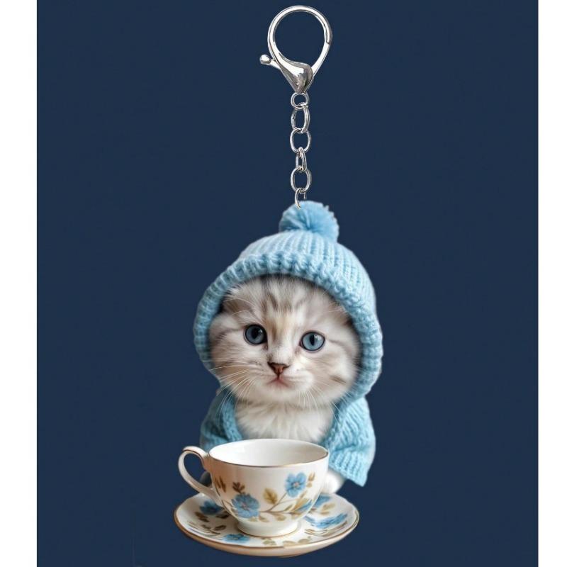 1 шт. Милый акриловый мультяшный брелок с кошкой, 2D плоский мультяшный декоративный зажим для сумки, рождественский подарок для друзей, подвесное украшение для автомобиля