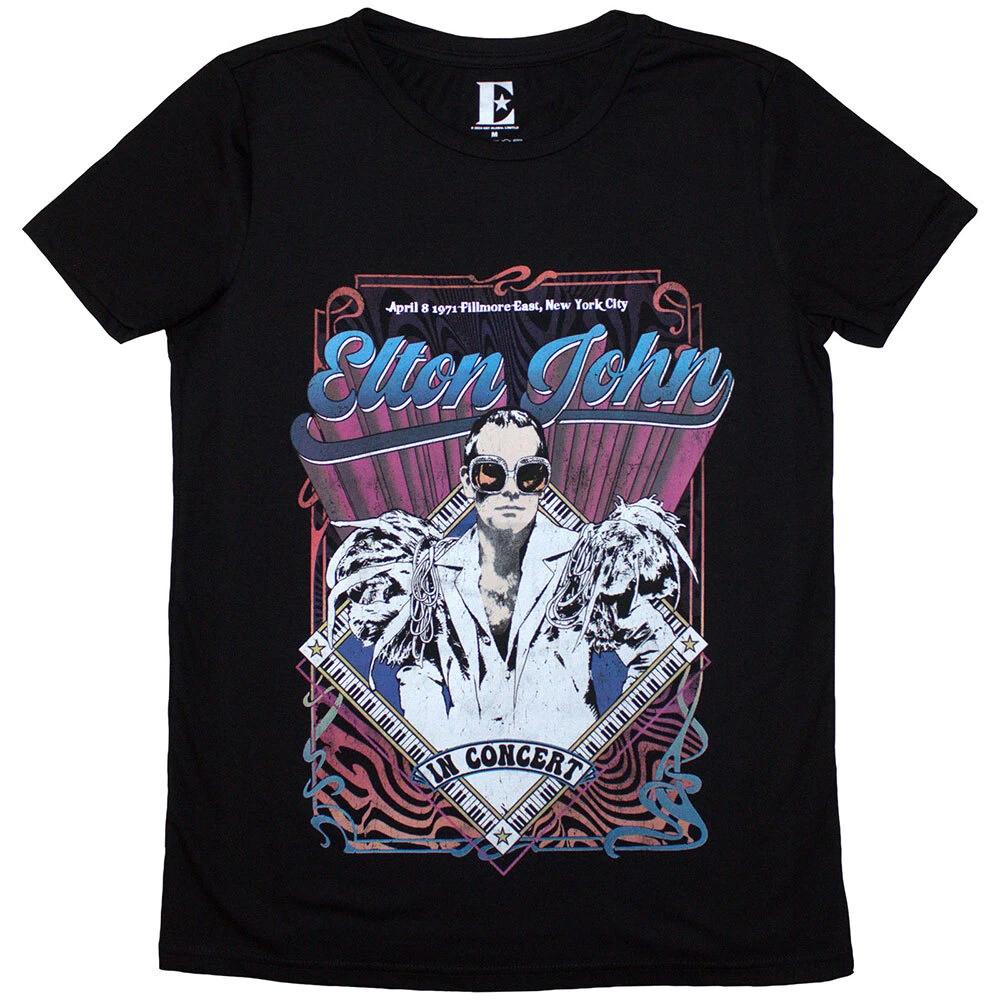 Elton John Psych Vintage Short Sleeve Tee Black New