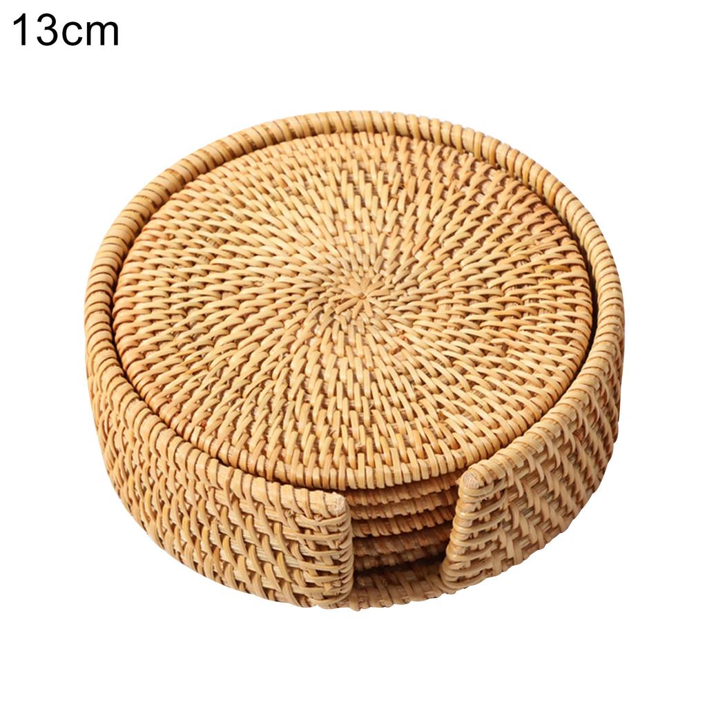 6Pcs/Set Drink Coasters Set Round Tableware Placemat Dish Mat Rattan Weave Pad