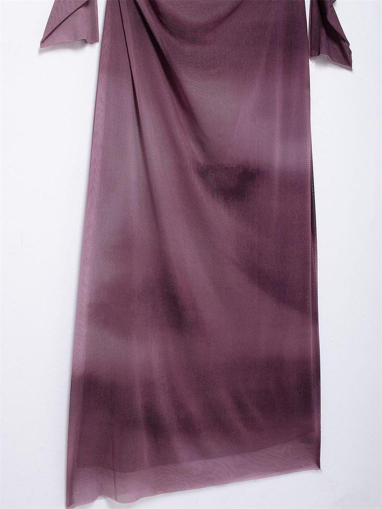 Европейско-американский тренд 2024: Женское облегающее платье из плиссированной шелковой сетки со стойкой и длинными рукавами, осенний стиль