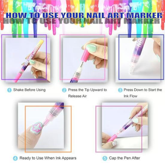 12Pcs Nail Art Pens 3D Quick Dry 0.5MM DIY Gel Nail Art Acrylic Paint
