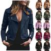 Women's Retro Short Faux Leather Jacket Tracksuit Jacket Women's Biker Jackets Zip Up Faux Leather Jacket With Pockets Mid Motorcycle Coat