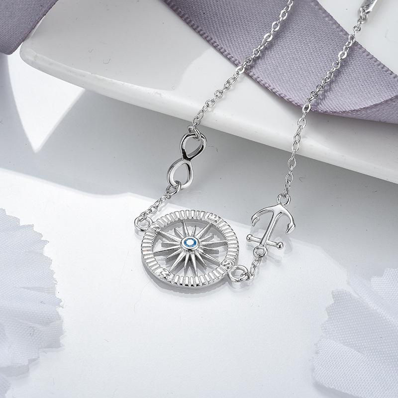 S925 Серебряный браслет с компасом и якорем для женщин в Европе и Америке, простые круглые женские браслеты