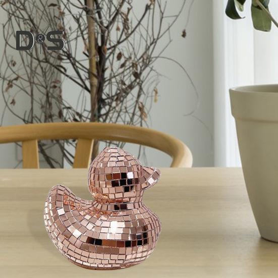 Зеркало Диско Плитка Фигурка Утки Маленькая Утка Статуя Скульптура животного Домашний офис Книжная полка Украшение рабочего стола Орнамент Рождественский подарок