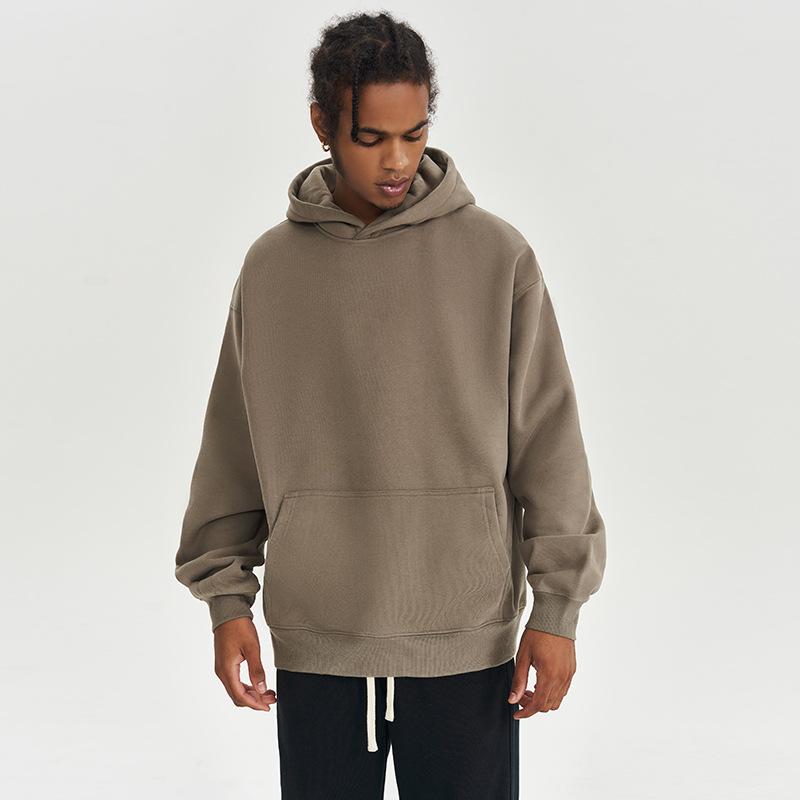 Autumn and Winter Solid Color Blank Plus Velvet Thickened 450g Hooded Sweatshirt Men Heavy Hoodie Men's Clothes