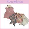 Girl Summer Korean Style Cotton Sleeveless Outfit With Fringed Vest And Gingham Pants For Kids 3-8 Years