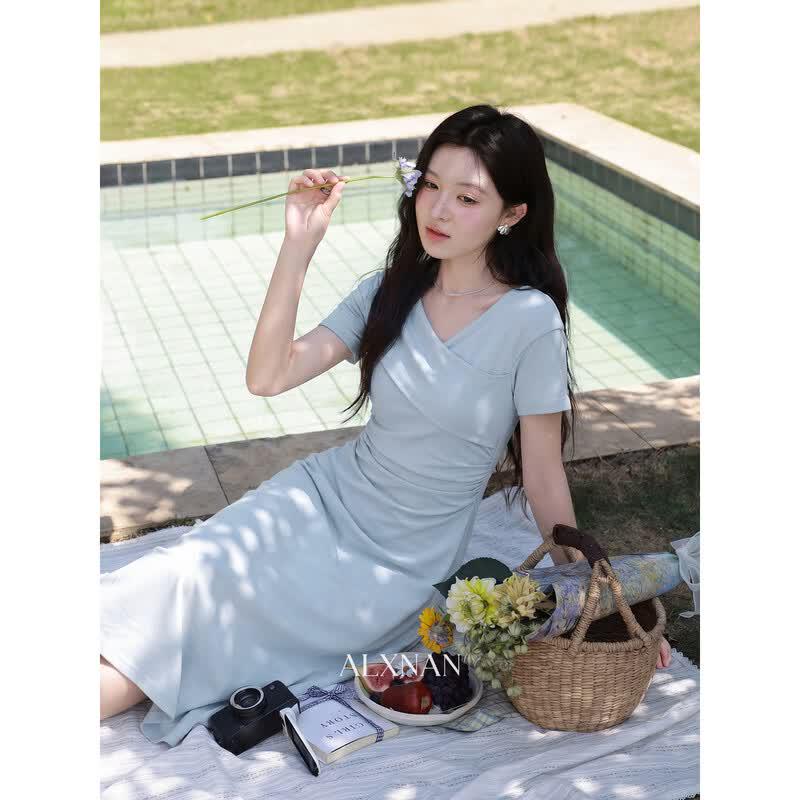 Летнее платье с затягивающейся талией French Blue