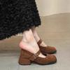 French Square Head Thick Heel High Heels Autumn and Winter Women's Shoes 2025 New Retro Suede Evening Single Shoes Mary Jane Shoes