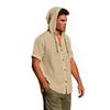 Men's Linen Hooded Shirt Solid Color Short Sleeve Shirt Loose Fit Button