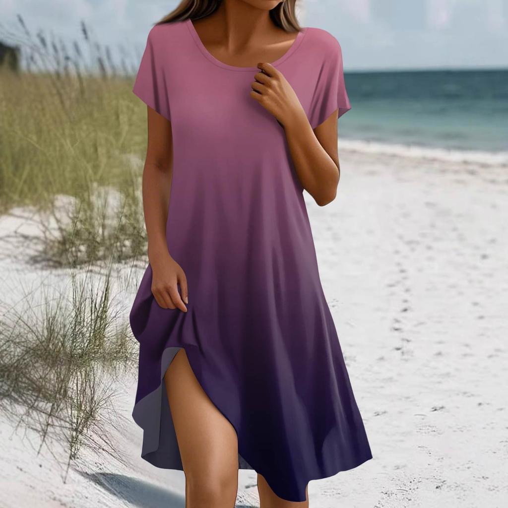 Short Sleeve Boho Dress For Women Casual Loose Fit Summer Sundress Floral Print Dress With Pockets