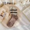 10 Pairs of Women's Autumn and Winter Socks Retro Thick Striped Tube Stack Socks