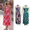 Women Summer Long Dress Casual Printed Mid-calf Sleeveless Halter Sundress
