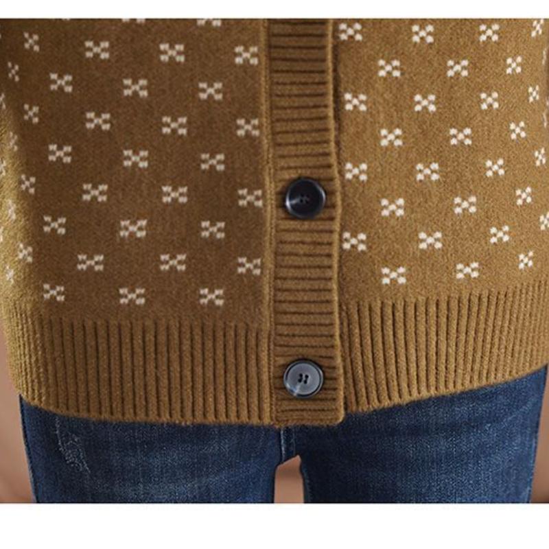 Весна и осень Новый кардиган с круглым вырезом и пуговицами Жаккардовый вязаный кардиган Пальто Свободный свитер Пальто