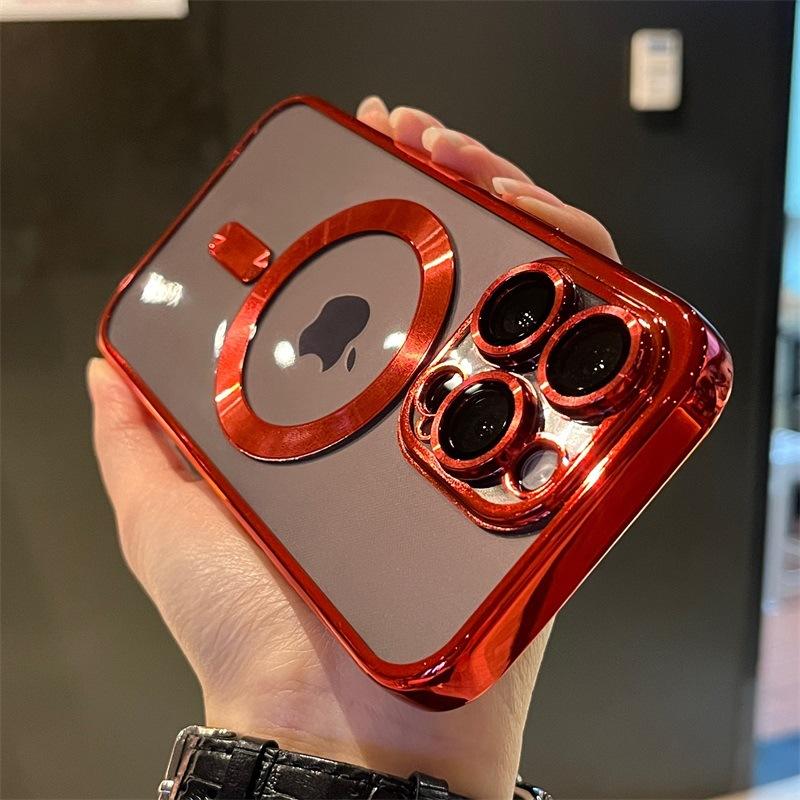 Applicable To IPhone17 Slim Mobile Phone Case Electroplated Magnetic Lens Film Apple 15 Transparent Anti-fall MagSafe Soft