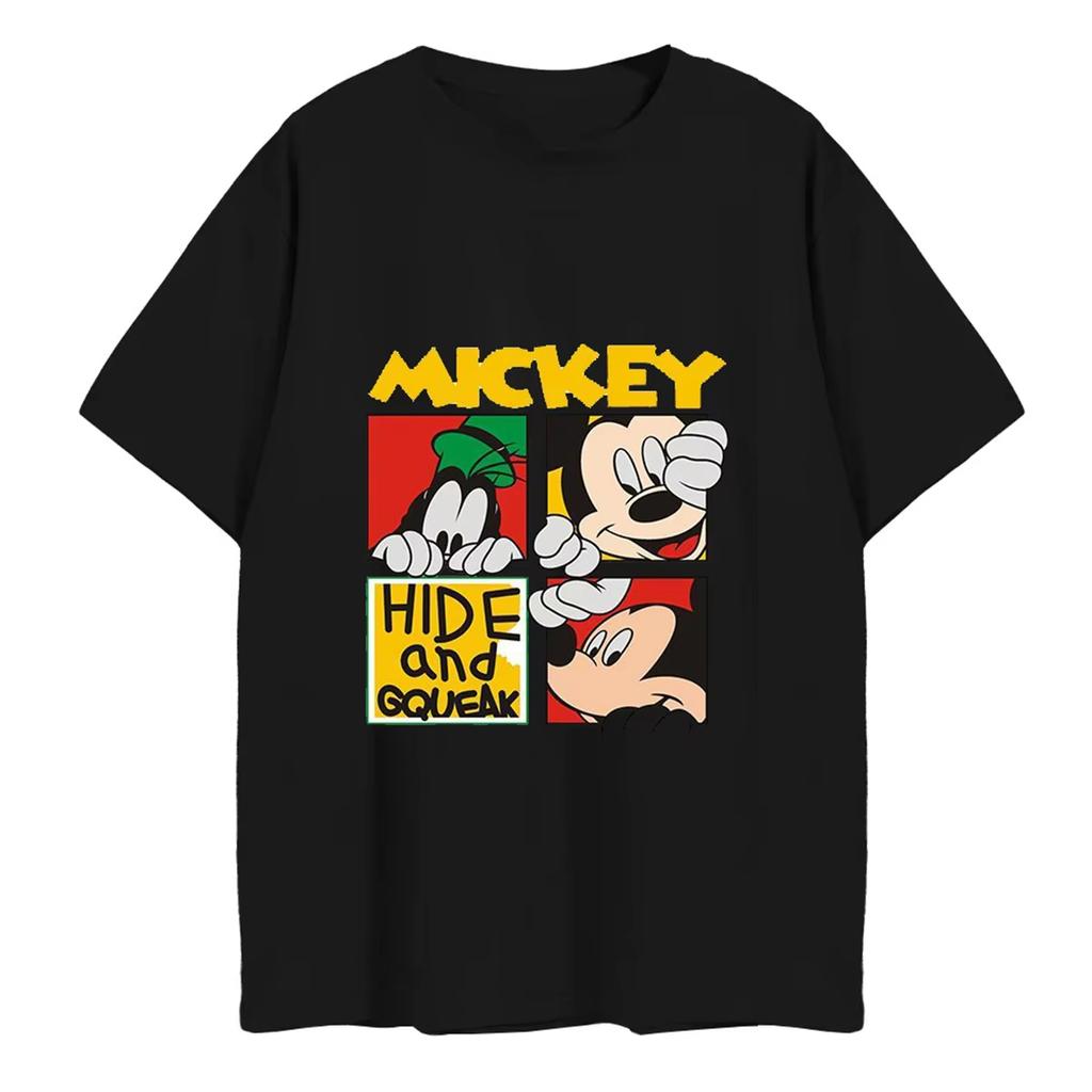 Disney Mickey Cartoon Print Short Sleeve Casual T-Shirt For Men Adult Children's Parent-Child Clothing 100-4XL Men Clothing Tees