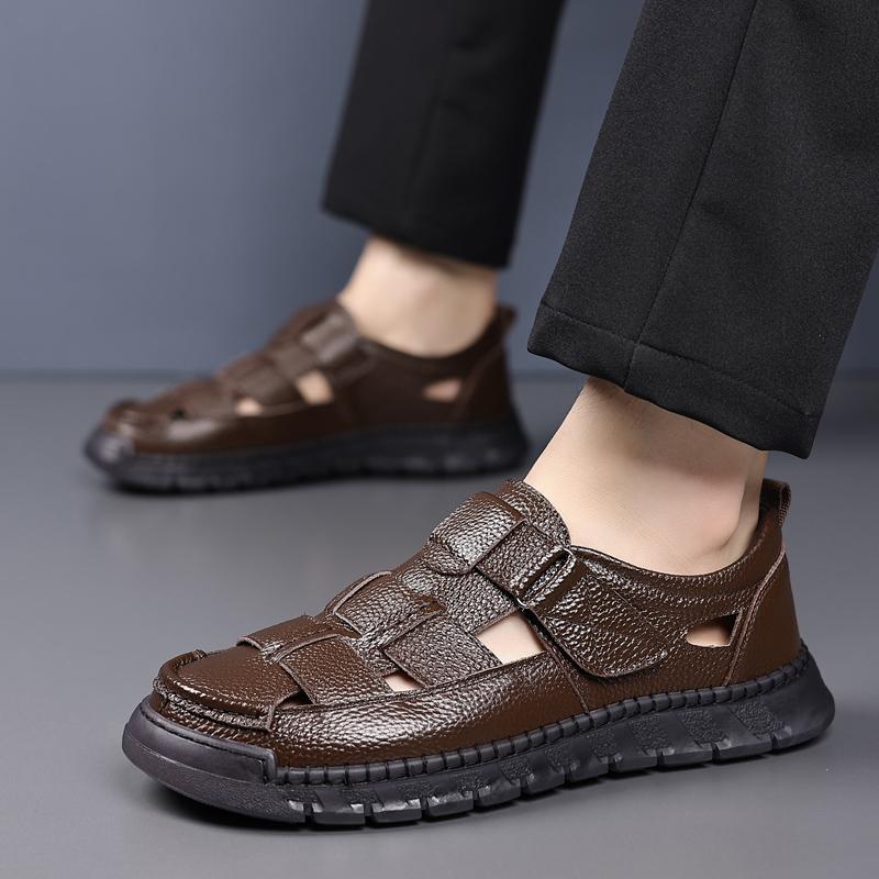 Fashion Beach Vacation Soft Sole Men Sandal New Summer Men Comfort Sandals Hollow Out Breathable Flats Leather Casual for Walking Shoes