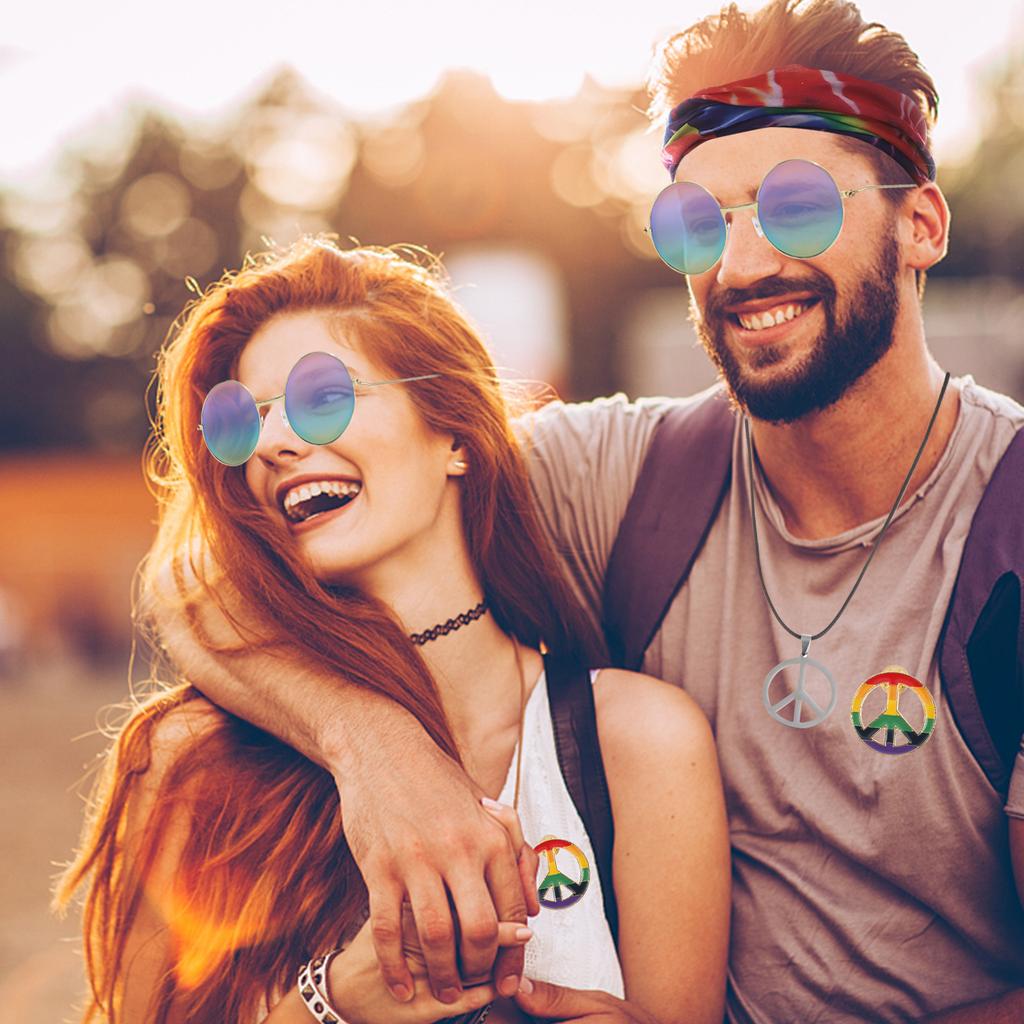 11 шт., аксессуар для костюма хиппи, ожерелье со знаком мира, очки, повязки на голову, парик 60S 70S