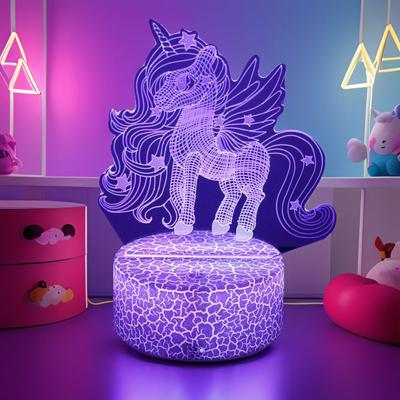3D Лампа Аниме Единорог Светодиодный Ночник Изменение Цвета RGB Детский Ночник Единороги для Девочек Игрушки Комната Игровая Спальня Декор Подарки