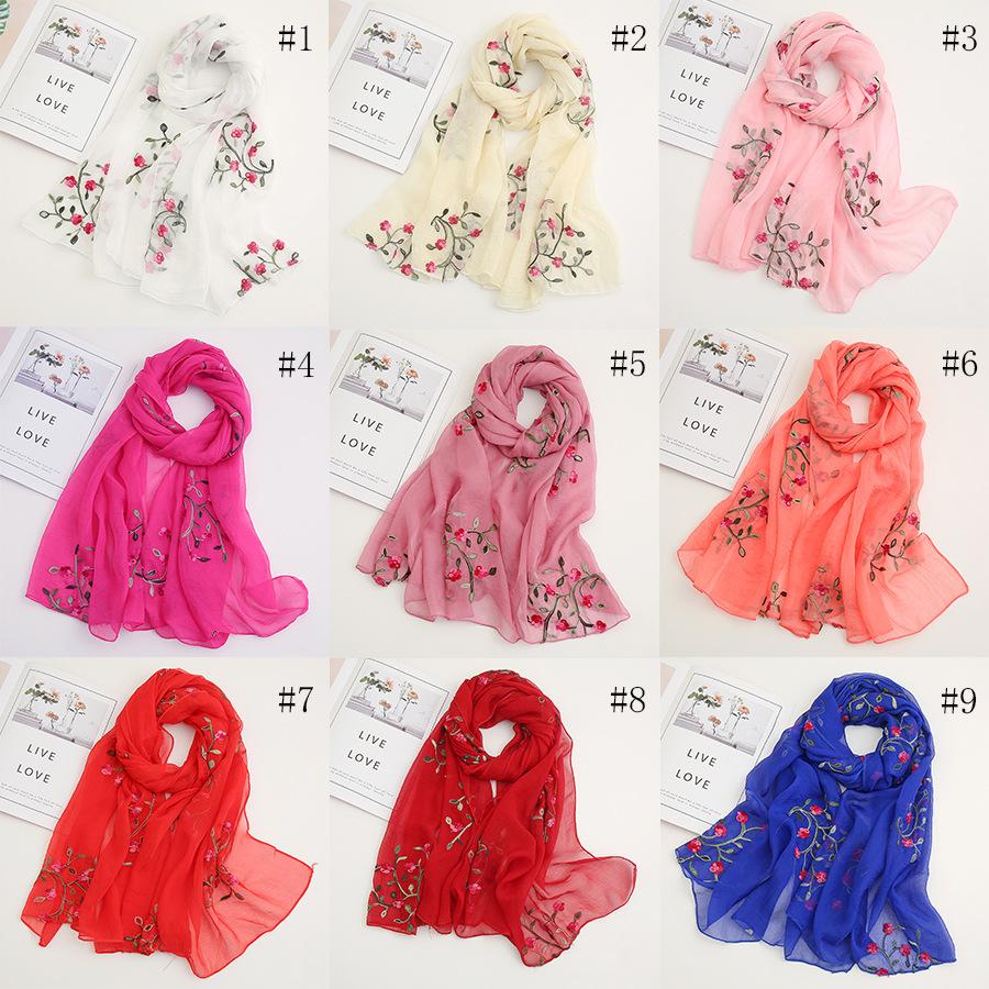 Chinese Style Embroidered Peach Blossom Chiffon Travel Sunscreen Shawl Muslim Hijab Scarf EMA