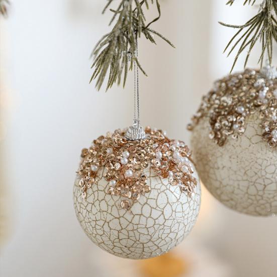 Christmas Ball Ornaments Glitter Sequin Faux Pearl Hanging Ball Decoration Shatterproof Foam Ball Christmas Tree Ornaments
