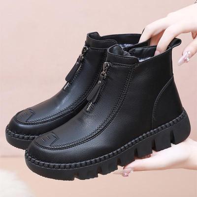 Женские водонепроницаемые зимние ботильоны из искусственной кожи - Плюшевые, теплые и удобные для женщин среднего и пожилого возраста