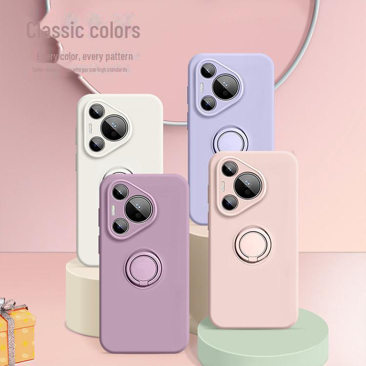 Huawei Pura70Ultra Liquid Silicone Case with Ring Holder - Mate60Pro Drop-Resistant Cover