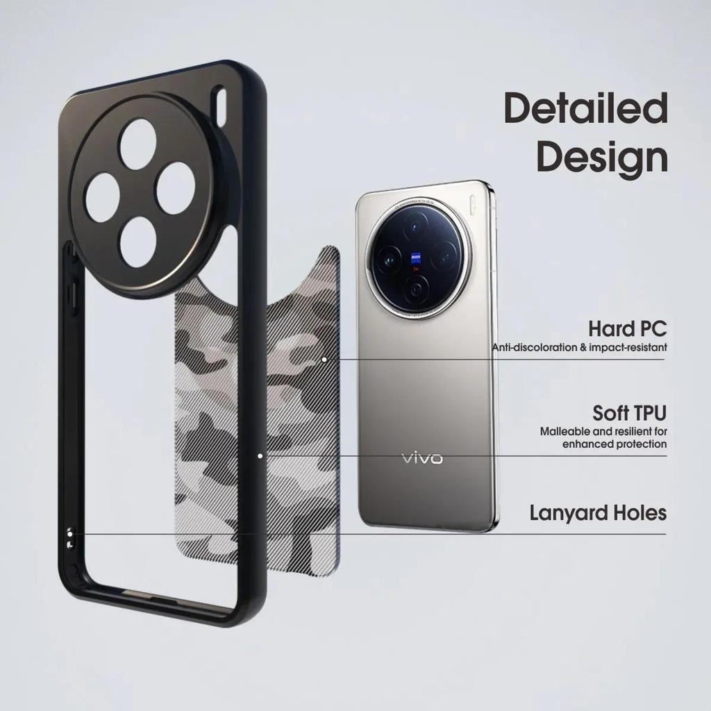 (В комплекте ремешок на запястье)Чехол IBMRS для VIVO X200 Pro mini, ультратонкий, ультрагладкий, приподнятые края защищают камеру и экран - черный камуфляж