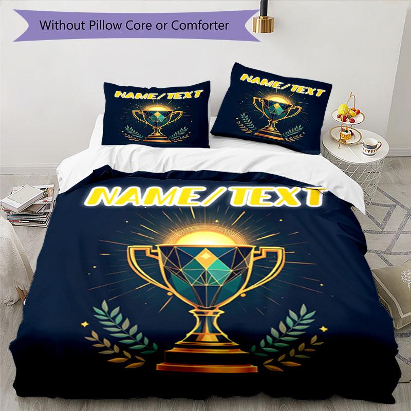 3PC Custom Name Golden Trophy Achievement Bedding Set Printed Bedding Set Duvet Cover Closure Includes 1 Duvet Cover & 177 Pillowcases for Bedroom