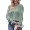 2024 Summer Solid Color T-shirt Hole Lace V-neck Long Sleeve Top Women's Clothing