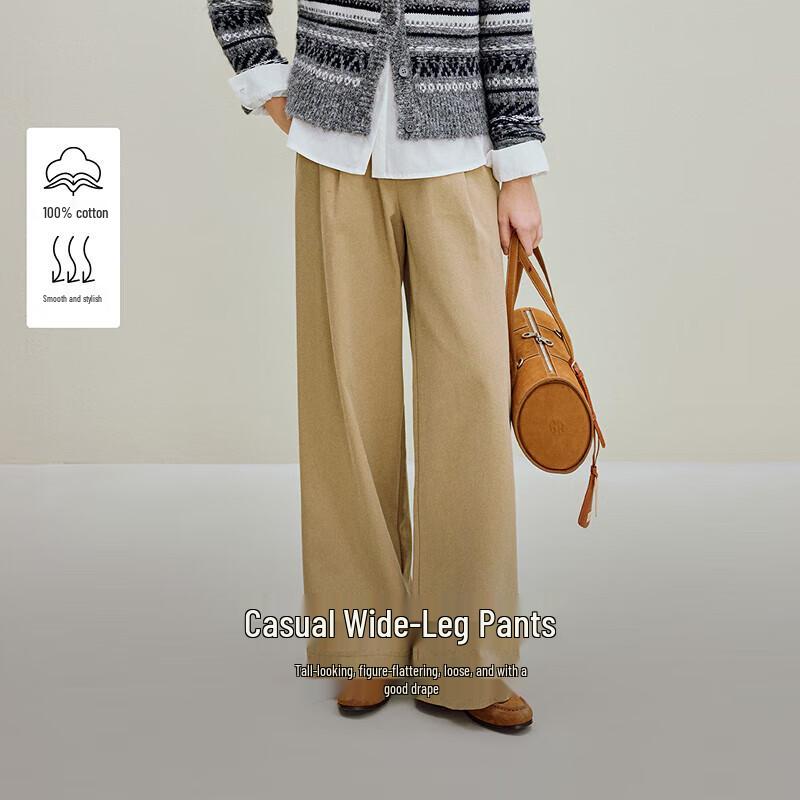 INMAN Women's High-Waisted Cotton Wide-Leg Trousers